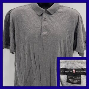 Tiger Woods Nike Golf Polo Shirt Mens Size M Gray Short Sleeve Dri-Fit